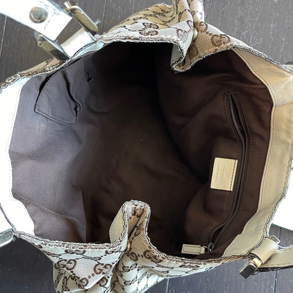 Gucci GG monogram Canvas leather Web beige/cream hobo Tote Bag classic - Picture 12 of 16